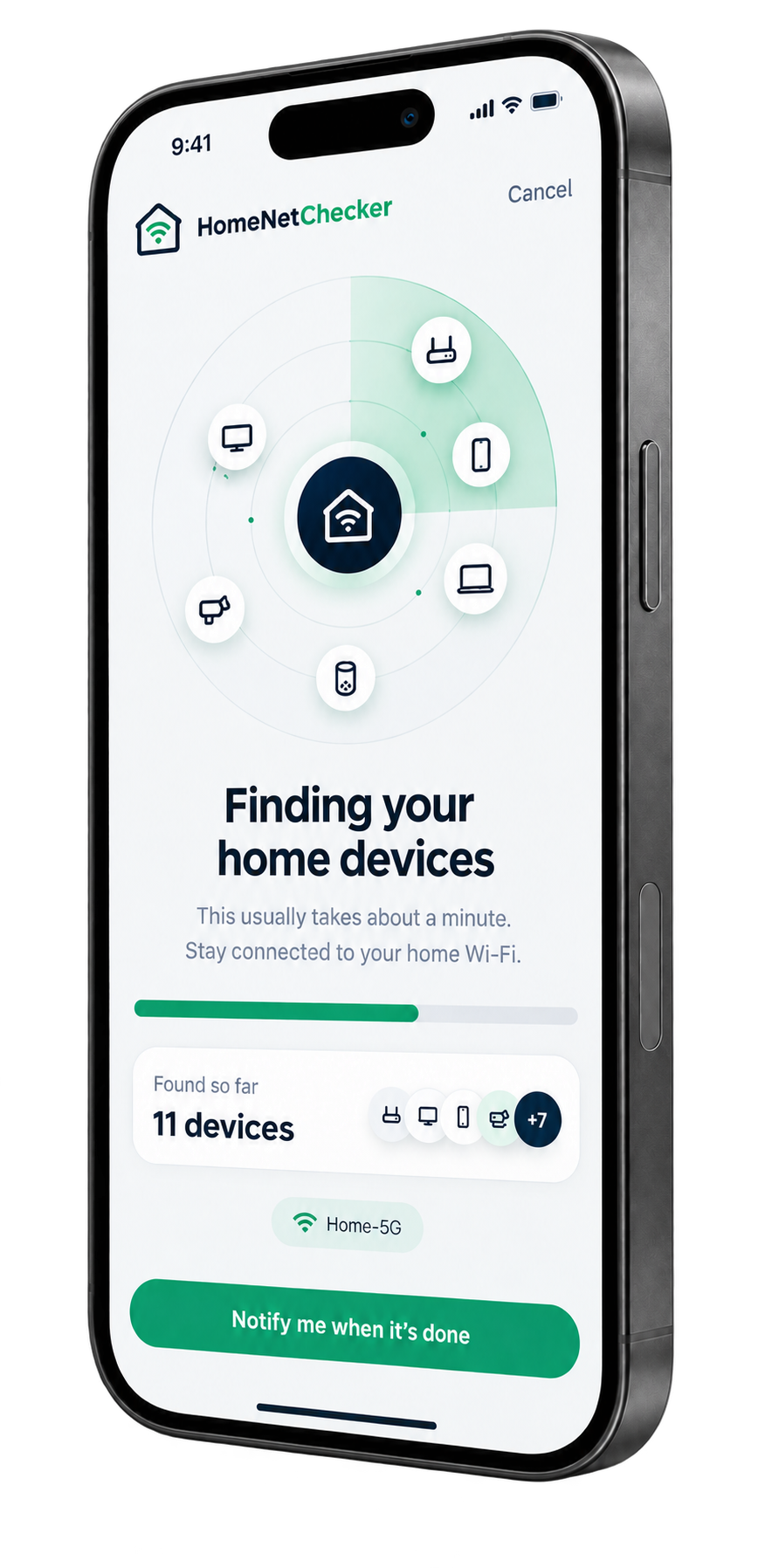 HomeNetChecker app finding devices on a home Wi-Fi network